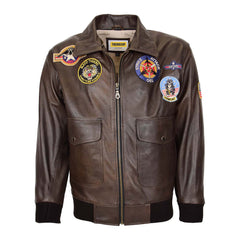 Mens Bomber Leather Jacket Air Force Style Lester Brown