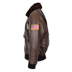 Mens Bomber Leather Jacket Air Force Style Lester Brown