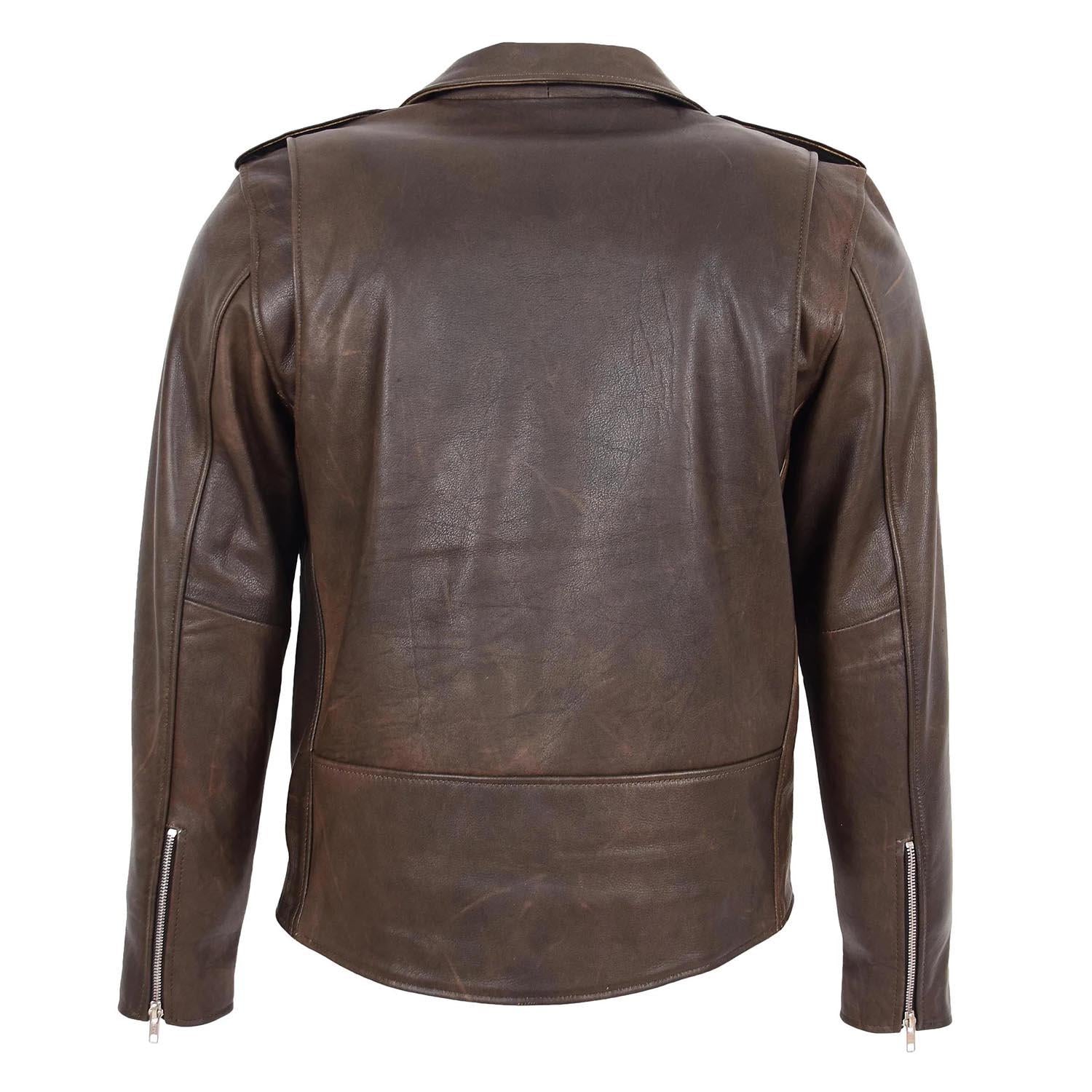 Mens Heavy Duty Leather Biker Brando Jacket Kyle Antique Brown
