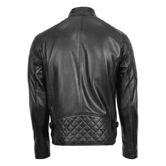 Mens Leather Biker Style Jacket with Quilt Detail Jackson Black