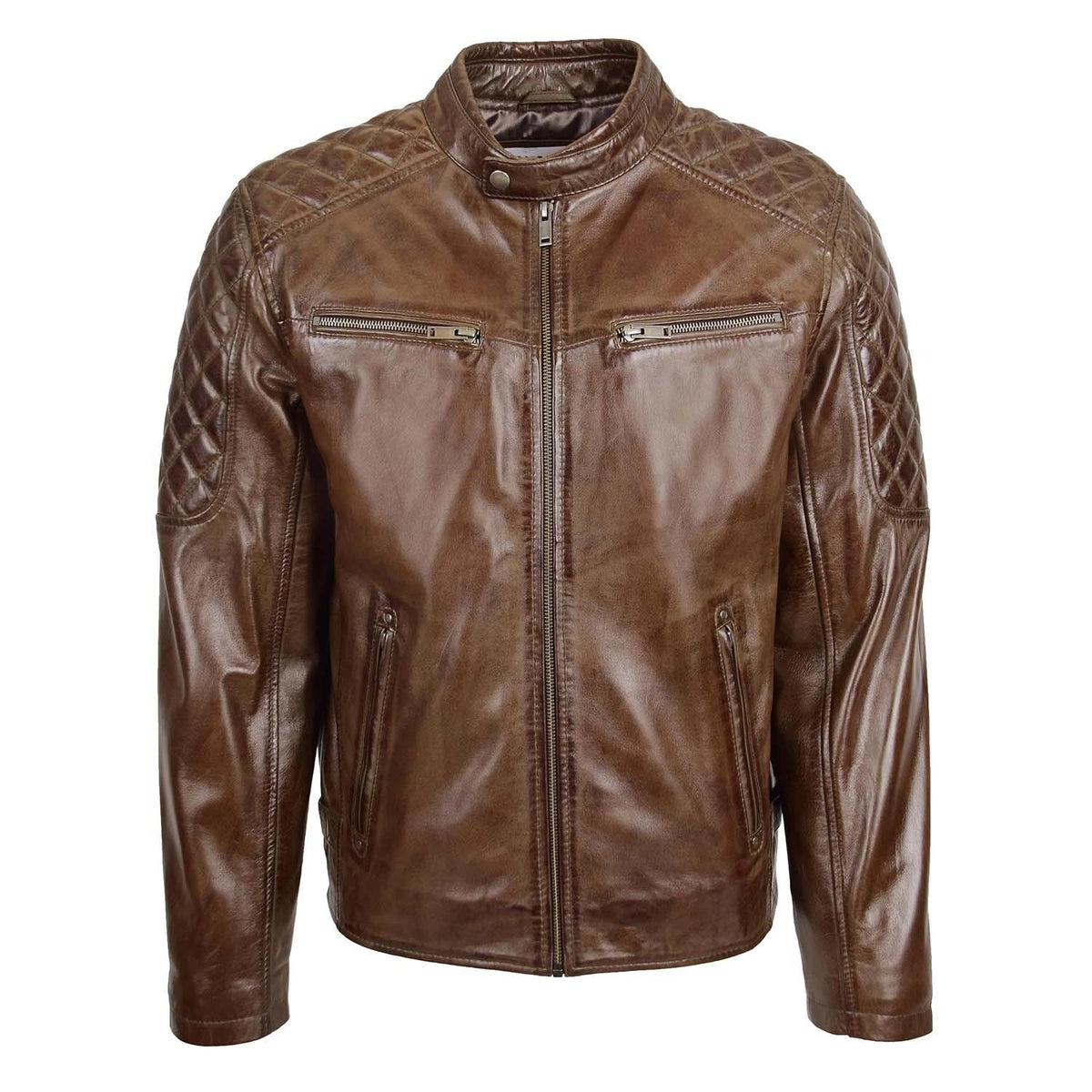 Mens Leather Biker Style Jacket with Quilt Detail Jackson Timber
