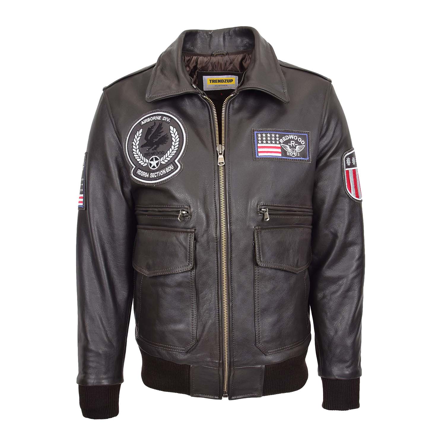 Mens Leather Bomber Jacket with Detachable Collar Arthur Brown