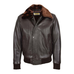 Mens Leather Bomber Pilot Jacket Removable Collar Leroy Brown