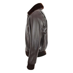 Mens Leather Bomber Pilot Jacket Removable Collar Leroy Brown